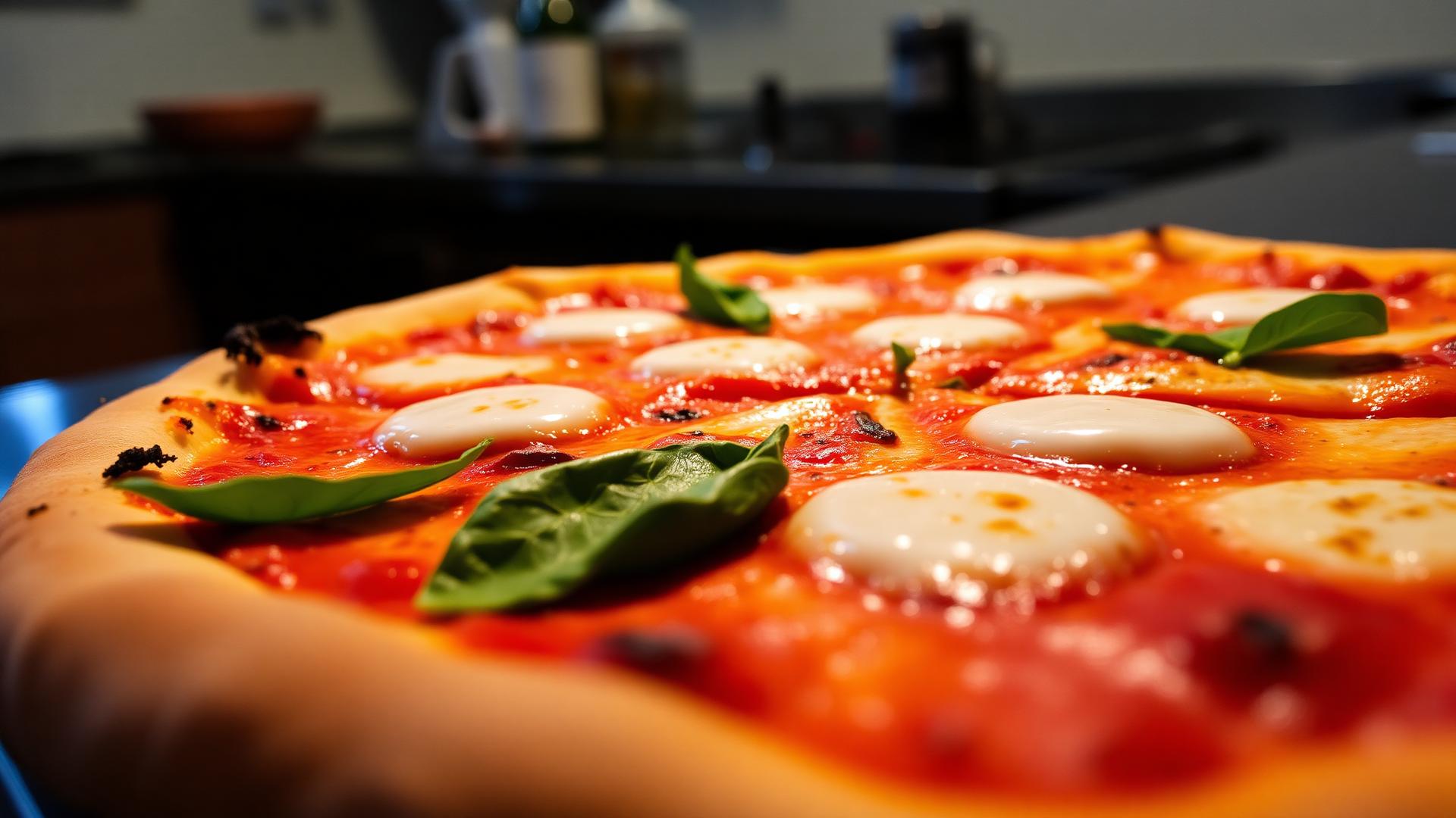 Pizza artesanal com mozzarella de búfala e manjericão fresco